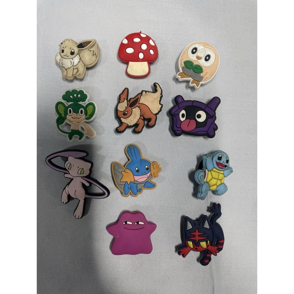 10 Pokemon Shoe Charms For Crocs  + 1 Mushroom Charm -Preowned